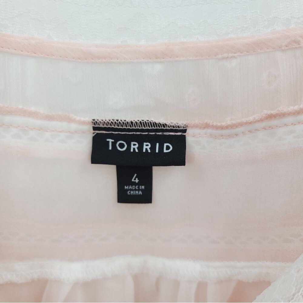 Torrid Coquette Chiffon Clip-Dot Lace Blouse Top Blush Pink Girly Romantic 4X - Picture 11 of 14